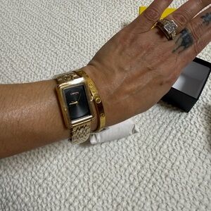 Invicta Gold-Tone Rectangular Watch with Black Dial